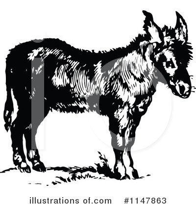 Royalty-Free (RF) Donkey Clipart Illustration by Prawny Vintage - Stock Sample #1147863