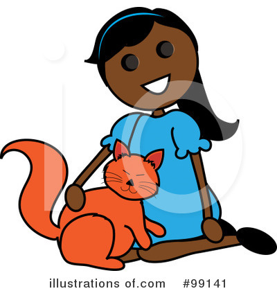Royalty-Free (RF) Girl Petting Cat Clipart Illustration by Pams Clipart - Stock Sample #99141
