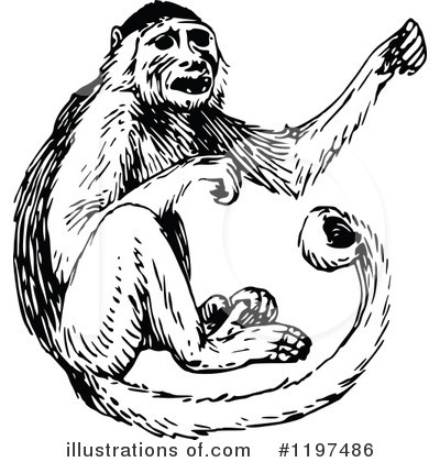 Royalty-Free (RF) Monkey Clipart Illustration by Prawny Vintage - Stock Sample #1197486