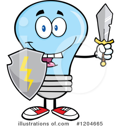 Royalty-Free (RF) Blue Light Bulb Clipart Illustration by Hit Toon - Stock Sample #1204665