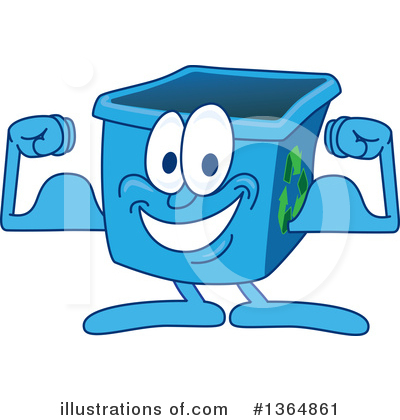 Royalty-Free (RF) Blue Recycle Bin Character Clipart Illustration by Mascot Junction - Stock Sample #1364861