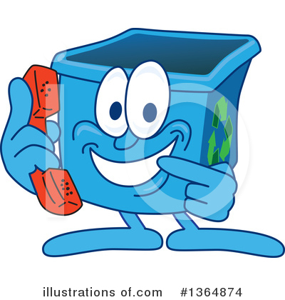 Royalty-Free (RF) Blue Recycle Bin Character Clipart Illustration by Mascot Junction - Stock Sample #1364874