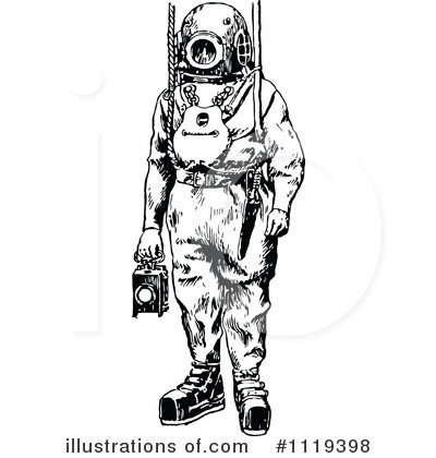 Royalty-Free (RF) Diver Clipart Illustration by Prawny Vintage - Stock Sample #1119398
