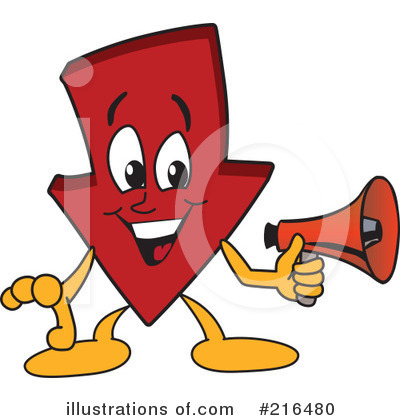 Royalty-Free (RF) Down Arrow Mascot Clipart Illustration by Mascot Junction - Stock Sample #216480