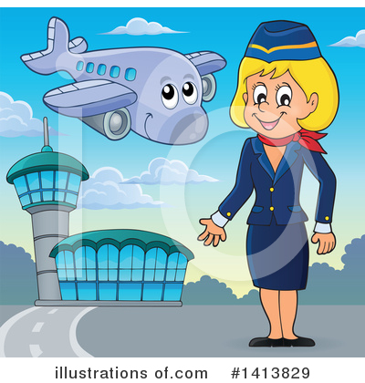 Royalty-Free (RF) Flight Attendant Clipart Illustration by visekart - Stock Sample #1413829