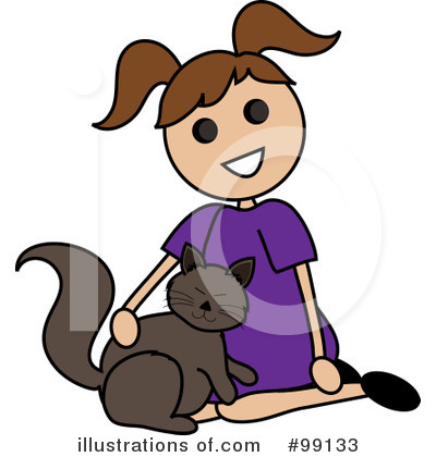 Royalty-Free (RF) Girl Petting Cat Clipart Illustration by Pams Clipart - Stock Sample #99133
