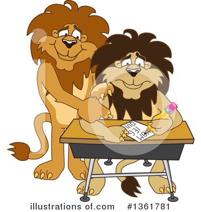 Royalty-Free (RF) Lion School Mascot Clipart Illustration by Mascot Junction - Stock Sample #1361781
