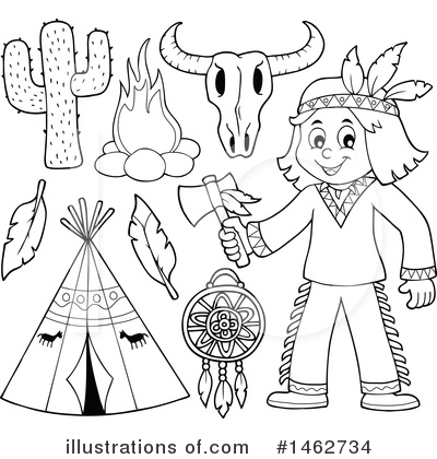 native americans black and white clipart