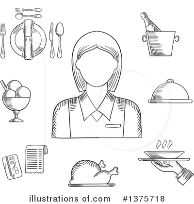 Waitress Clipart #1375718 by Vector Tradition SM