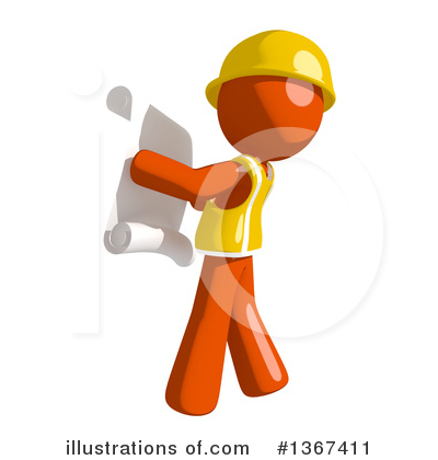 Royalty-Free (RF) Orange Construction Worker Clipart Illustration by Leo Blanchette - Stock Sample #1367411
