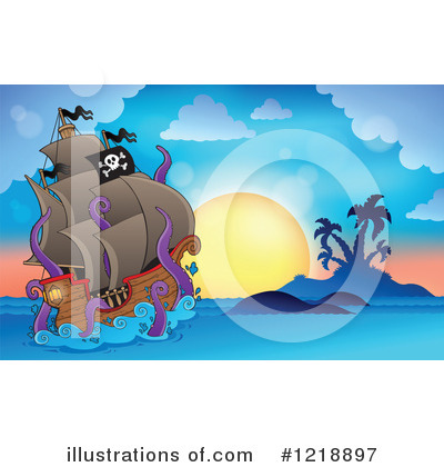 Royalty-Free (RF) Pirate Ship Clipart Illustration by visekart - Stock Sample #1218897