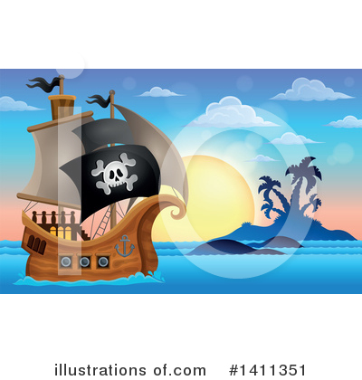 Royalty-Free (RF) Pirate Ship Clipart Illustration by visekart - Stock Sample #1411351