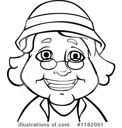 cartoon old woman black and white clipart